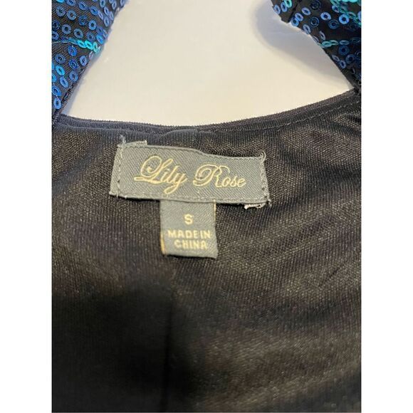 Lily Rose Sequined Leaf Print Tank Dress, Small. Blue, Green and Black. Taylor S - Picture 10 of 12